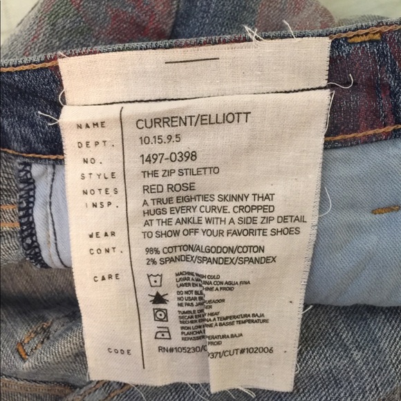 Current Elliott Zip Stiletto Red Rose Skinny  26 - Picture 3 of 4